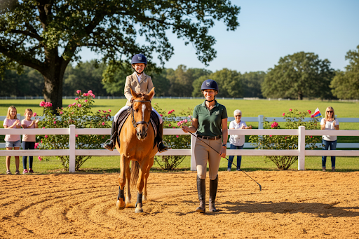 A group lesson in the outdoor arena